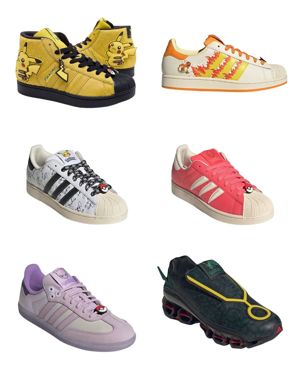 mecchaJP's tweet photo. Pokémon is taking over adidas! 👀⚡

The massive adidas × Pokémon collection for Pokémon’s 30th anniversary starts launching in Japan today! 👟✨

Pikachu, Charizard, Mewtwo, Gengar, Rayquaza, and more are getting their own adidas-inspired designs, with sneakers and apparel joining the lineup. 💛🔥

Which Pokémon got the best adidas design? 👀 

#Pokemon #Adidas #Gengar #PokemonCollab