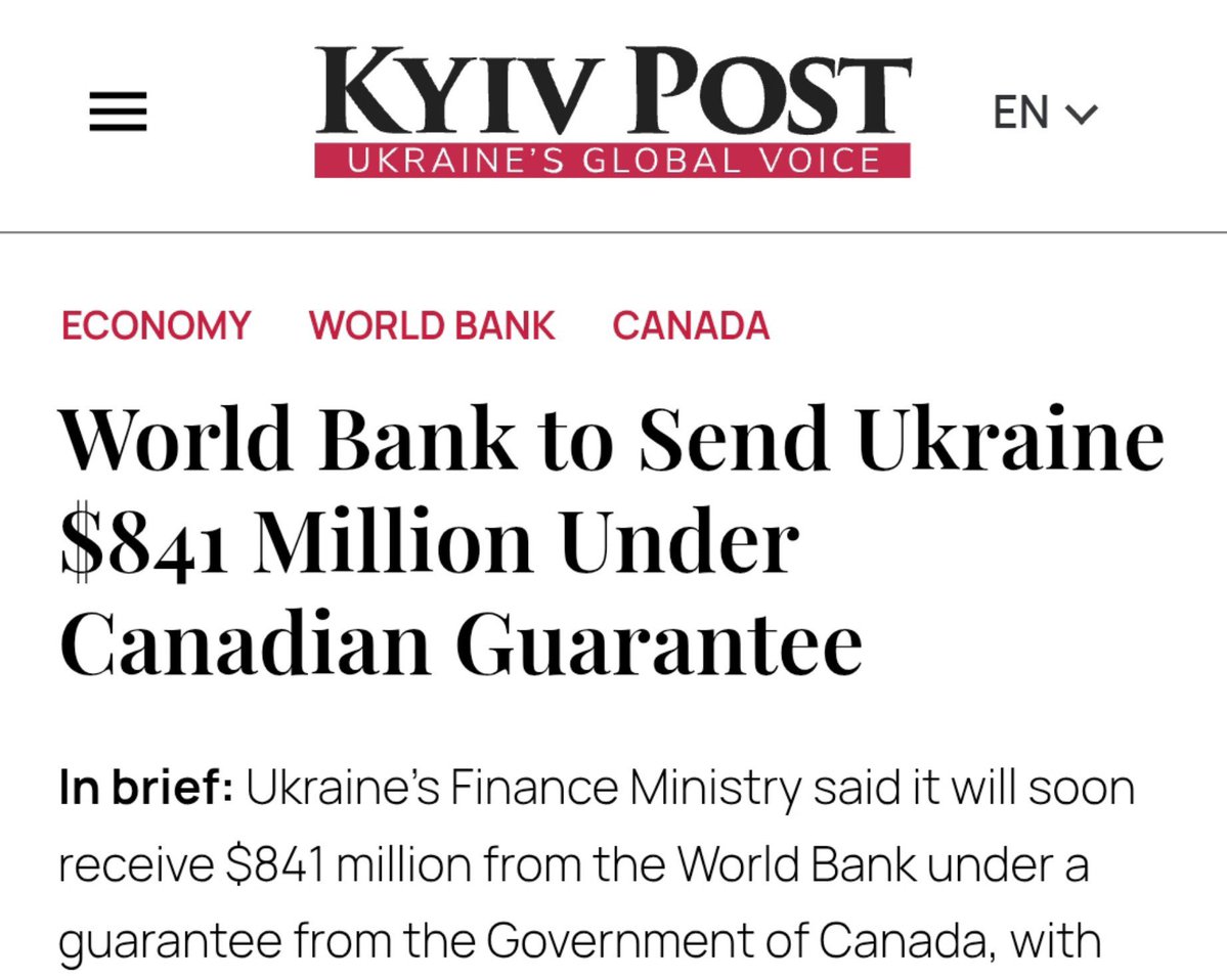 Alex_Oloyede2's tweet photo. 🇨🇦🇺🇦 The Canadian government has applied for a $841mil loan from the World Bank to Ukraine.

In events Kiev can't pay back this loan, Canada will be forced to pay as the guarantor. https://t.co/X2N7CsR3A9