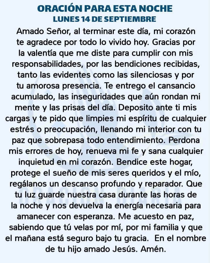 oracion_diaria's tweet photo. Oración Diaria para esta noche de Lunes 14 de Septiembre de 2026 https://t.co/h33B7h49oS