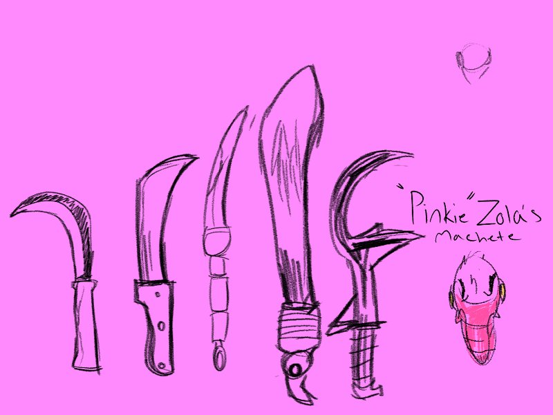 opokabe's tweet photo. Machete concepts for my character Zola (nicknamed "Pinkie")
#conceptart https://t.co/BeWI470VJo