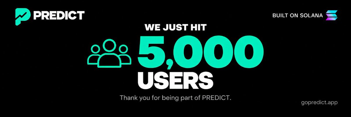 gopredictapp's tweet photo. $PREDICT just hit 5,000 users.

Create your own prediction market on: https://t.co/fUbM0HQ6tu https://t.co/1Q8jwjB8XC