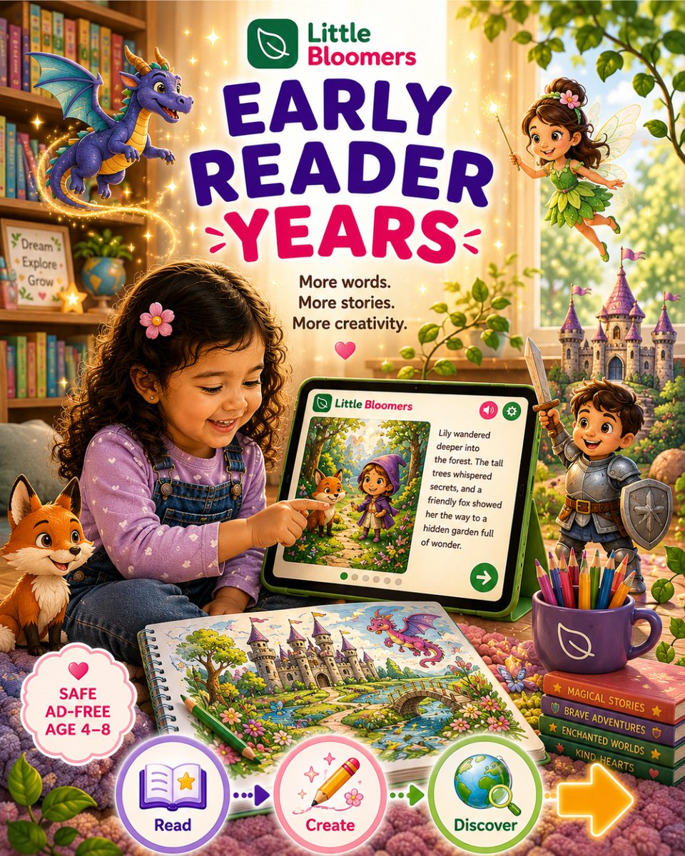 danielaprado7's tweet photo. Little Bloomers grows with your child, from toddler scribbles to early reading confidence. Stories and coloring pages are tailored by age and reading level for every stage. https://t.co/yyDWW1gY9o
