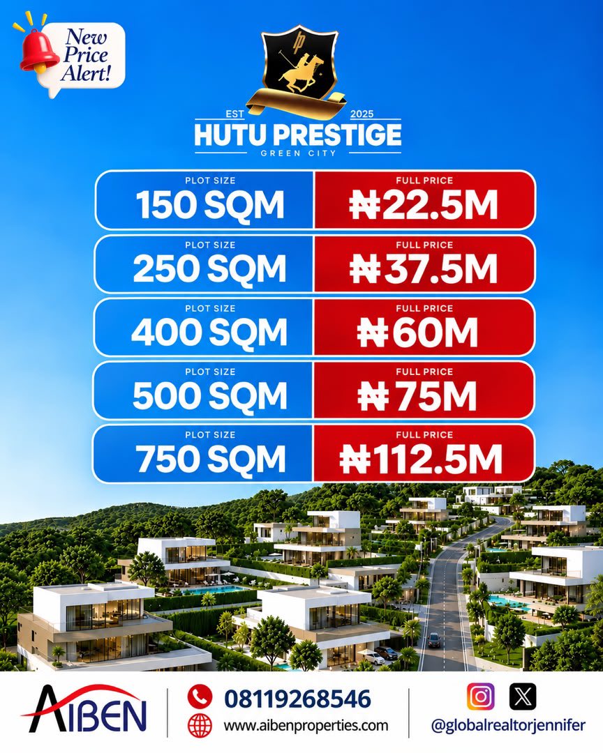 Msontey's tweet photo. Another day to remind you to not miss out on the experience and lifestyle that comes with investing at HUTU PRESTIGE estate ,Lugbe 
It’s more than a place to own ,
It’s an opportunity for you to be part of a premium community designed for modern living 
My DM is open,let’s talk https://t.co/uXuOjdDQQw