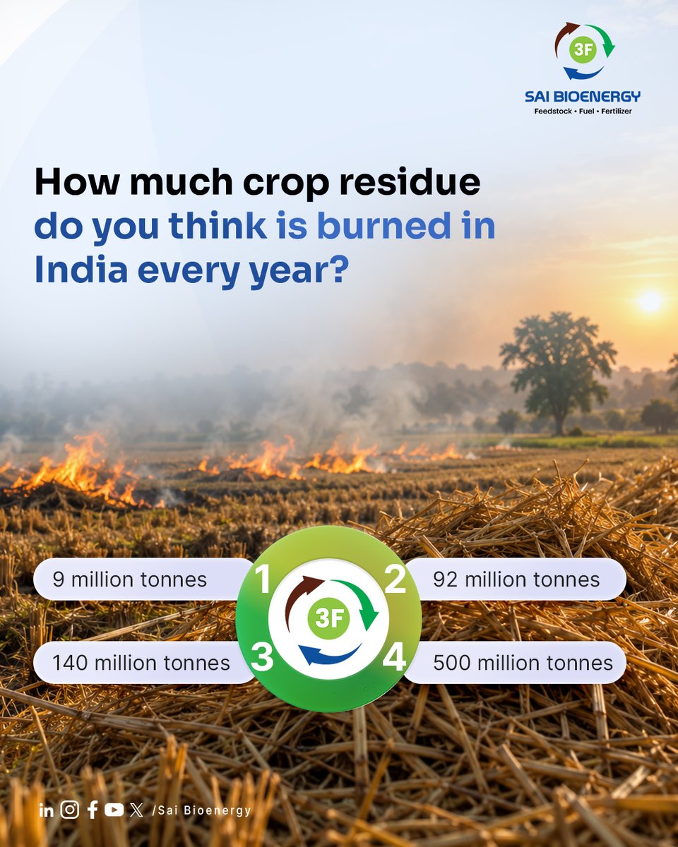 SaiBioenergy's tweet photo. Stubble burning, releases smoke and harmful pollutants into the air, contributes to greenhouse-gas emissions, and destroys valuable nutrients that could return to the soil. #CompressedBiogas #CBG #BioCNG #StubbleBurning #RenewableFuel #CircularEconomy #SustainableAgriculture https://t.co/Ouy4HdcTEl