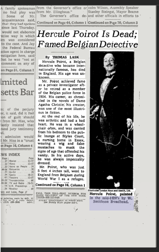 joybhattacharj's tweet photo. On August 6th 1975, the New York Times carried a front page obituary about the death of a detective. His name was Hercule Poirot, and, amazingly, he was fictional, the creation of Agatha Christie. 
This was to commemorate the release of Curtain, the last Poirot mystery.
Agatha Christie, born on this day in 1890, captivated generations with her 66 detective novels and 14 short story collections. Her play 'The Mousetrap' is running in London since 1952, and her stories have been used, acknowledged or otherwise in countless films and serials, including Indian classics like Gumnaam and Dhund, and the recent Charlie Chopra.
She also wrote a few very decent romance novels as Mary Westmacott. 
Revisiting one of her classics, 'Death on the Nile' today. 
Which was your favourite?