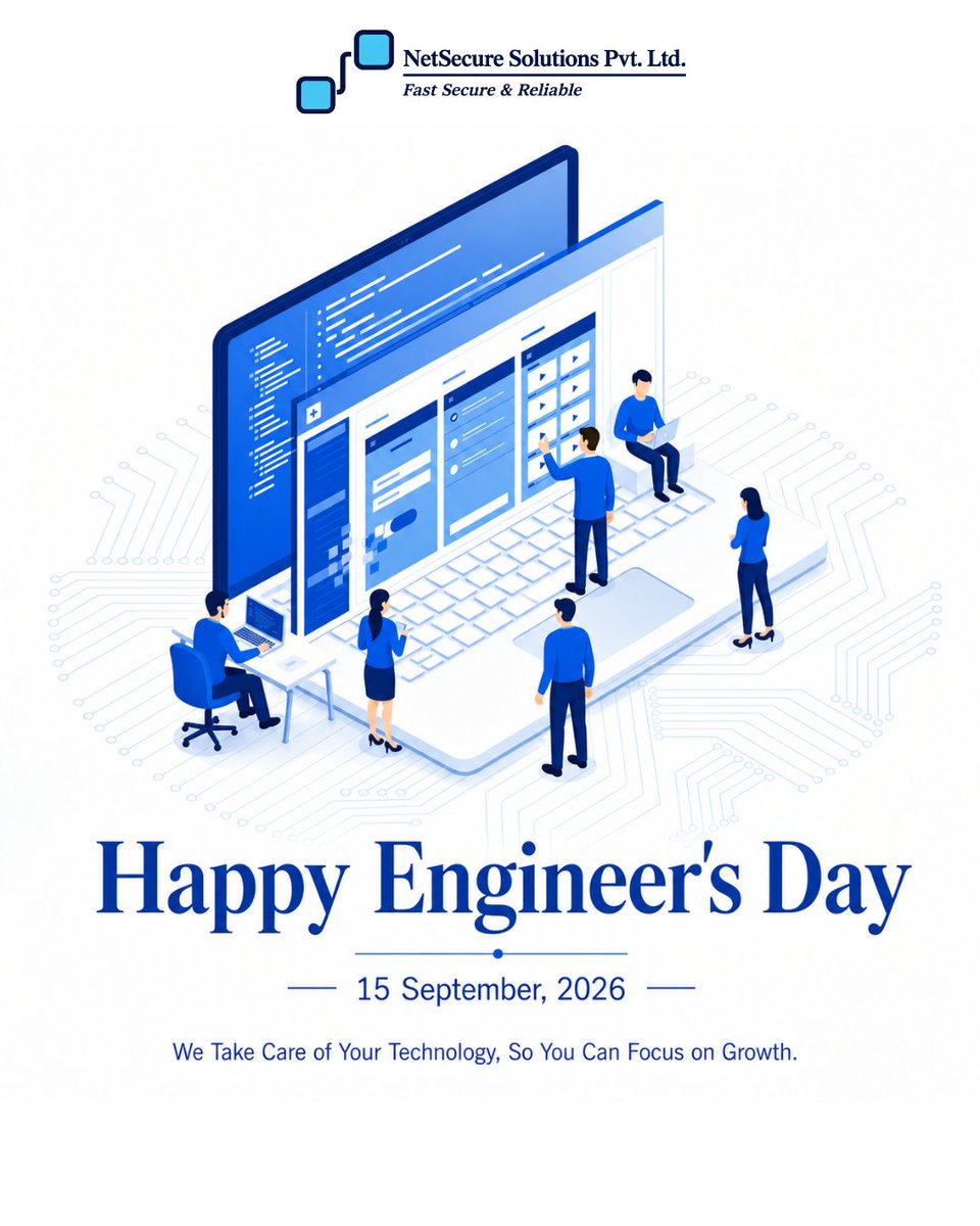 NetscureS's tweet photo. 👷‍♂️💻 Happy Engineers’ Day 2026!

Celebrating the engineers who turn challenges into solutions and ideas into innovation.

At NetSecure Solutions, we build reliable &amp; secure IT solutions.

🌐 https://t.co/9IBt2WaIks

#EngineersDay #Cybersecurity #ITInfrastructure https://t.co/vIaTJi3AUi
