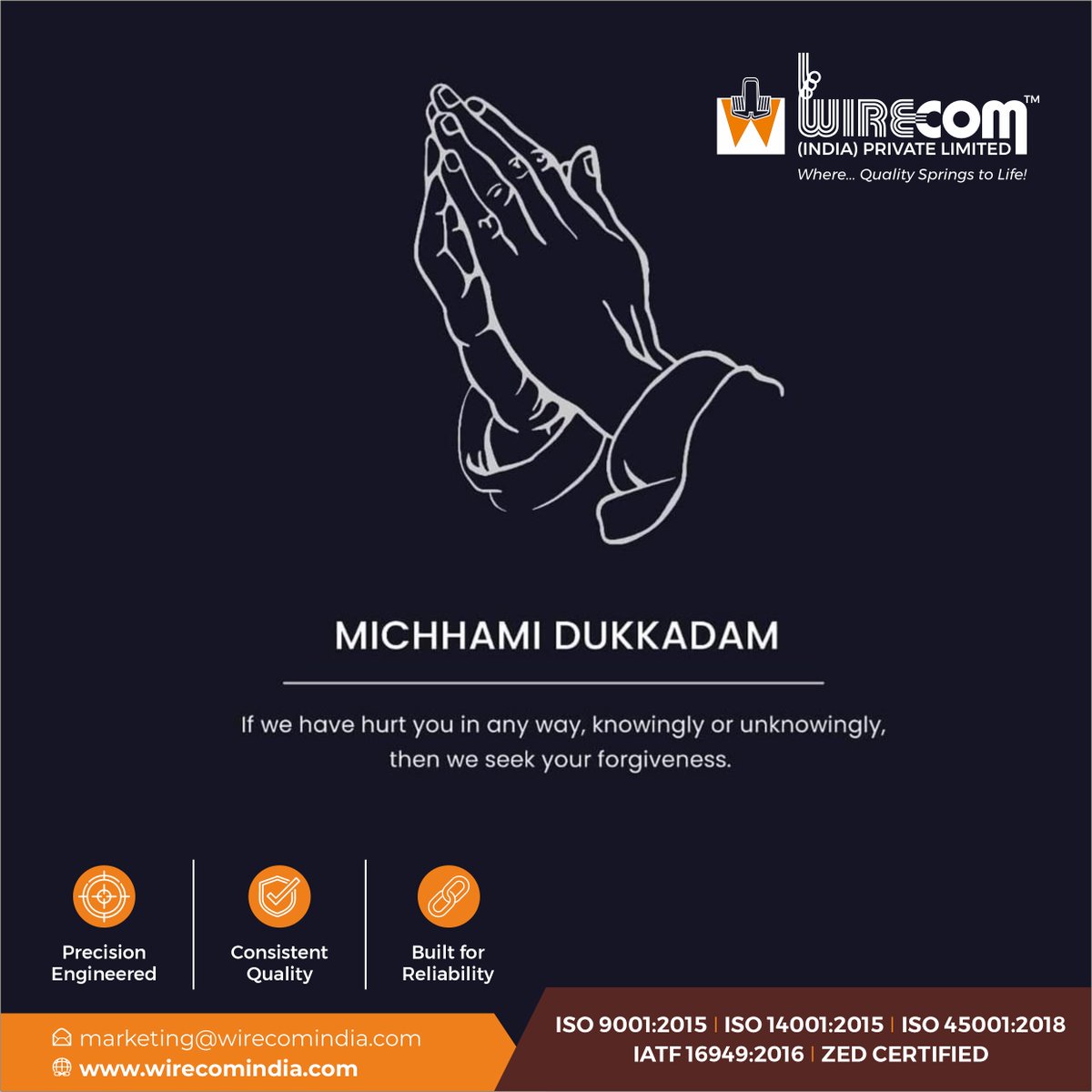 WirecomIndia's tweet photo. 🙏 Michhami Dukkadam 🙏
If we have hurt you in any way, knowingly or unknowingly, through our thoughts, words, or actions — we humbly seek your forgiveness.

#michhamidukkadam #samvatsari #paryushan #paryushanparva #jainfestival #forgiveness #jaincommunity #festivalgreetings https://t.co/mFJ78dk5ku