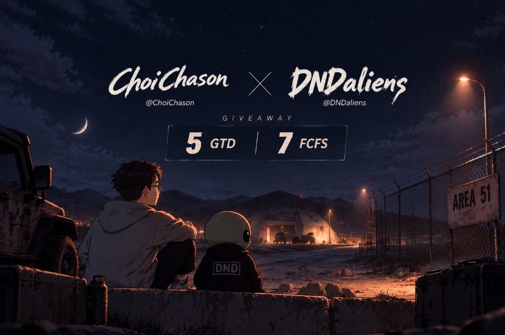 ChoiChason's tweet photo. 🎁 DNDALIENS GIVEAWAY 🎉

I’m giving away 5 WL spots for 
@DNDaliens
 :

🏆 5GTD WL
⚡ 7 FCFS WL

How to enter:
👉 Follow me + 
@DNDaliens 
 
👉 Like & RT this post
��� Drop your EVM wallet 

What is DND?
DND (Declassified Aliens) is a Web3 sci-fi gaming and digital collectibles project built around extraterrestrial lore, government space archives and mysterious alien stories.

🎮 The Game
Players investigate classified cases by discovering evidence, connecting clues, detecting decoys and reconstructing timelines to uncover the truth.
Complete the investigation and submit your hypothesis to earn your clearance and unlock early access opportunities.

Why join early?

Alien NFTs, investigations, upcoming game expansions and an evolving ecosystem make DND an interesting project to watch.

• Mint: TBA
• Supply: 2,026
• Chain: Robinhood Chain

⏳ Campaign Duration:  SOON