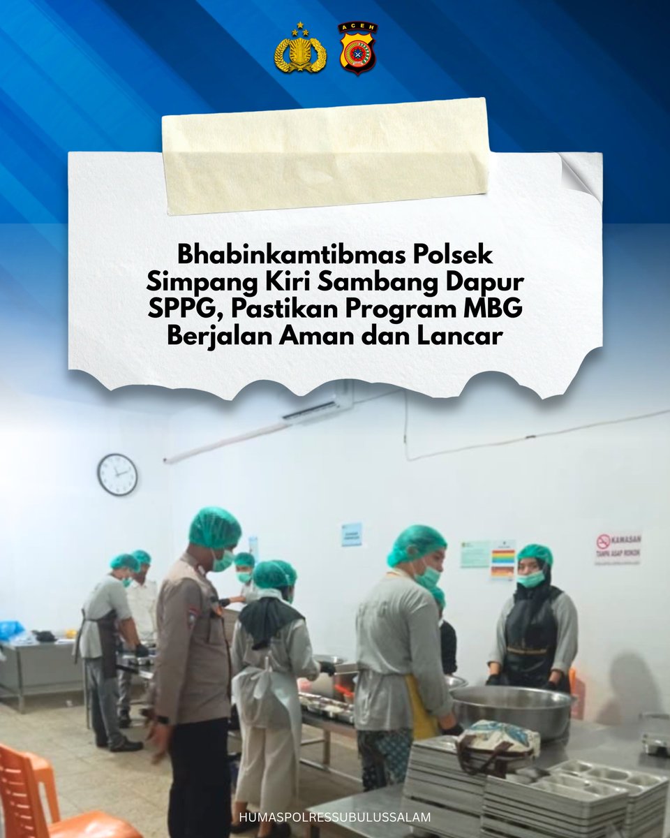 RESSUBULUSSALAM's tweet photo. Bhabinkamtibmas Polsek Simpang Kiri Sambang Dapur SPPG, Pastikan Program MBG Berjalan Aman dan Lancar

@ListyoSigitP
@kapolda_aceh
@bidhumaspoldaaceh
@divisihumaspolri
@polripresisi
@polisi_peduli

#bidhumaspoldaaceh #poldaaceh #polripresisi #poldaacehmeutuah #polressubulussalam https://t.co/pceC9EXBaU