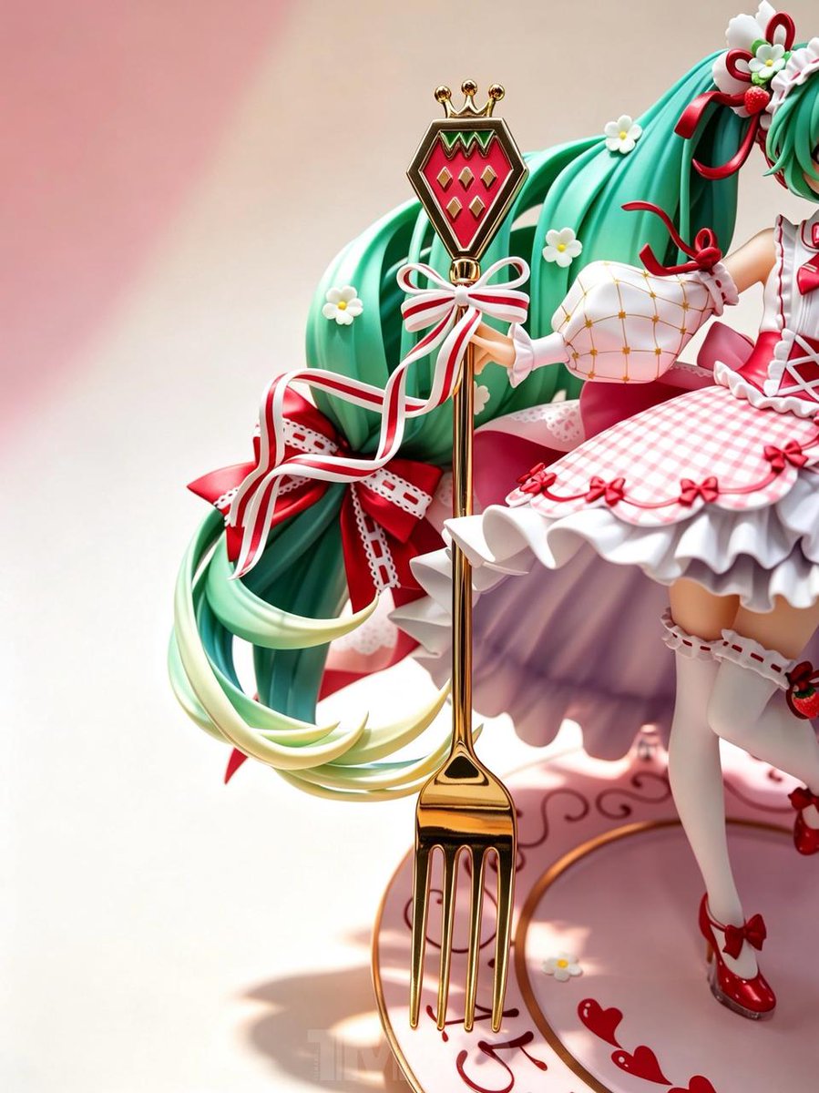 TIMEKO_hobby's tweet photo. 初音ミク 15th Anniversary Ver. 1/7スケールが再度登場！

15周年⇒「１（いち）５（ご）」から生まれた、イチゴ🍓初音ミク！
華やかな衣装とフリルに彩られ、本物を思わせる食器の上に軽やかに立つ姿に魅了されること間違いなし！

ぜひ一度実物をご覧ください！

#初音ミク　#フィギュア https://t.co/wovcoV3bBl