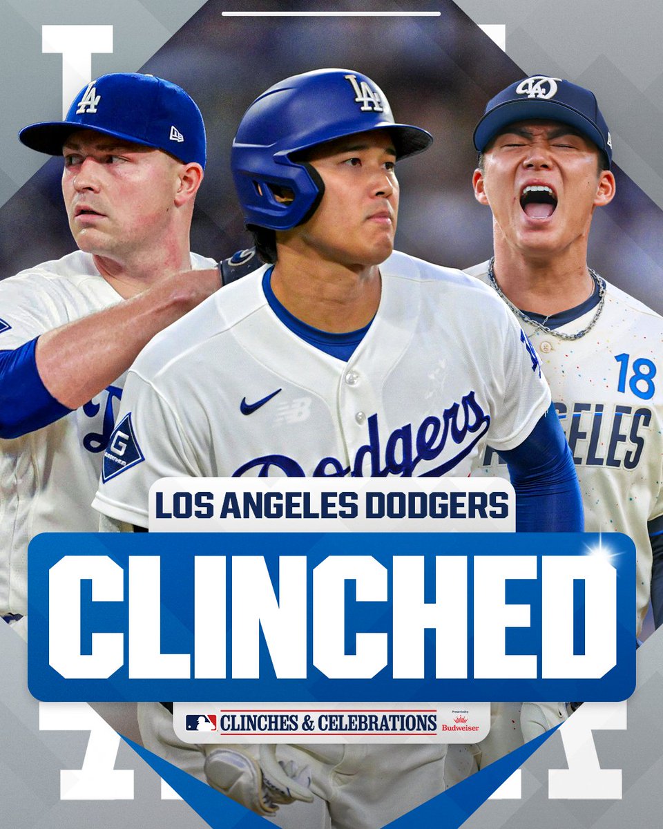MLBNetwork's tweet photo. The @Dodgers are headed to the #Postseason for the 14th year in a row! https://t.co/NHx3lehxuv