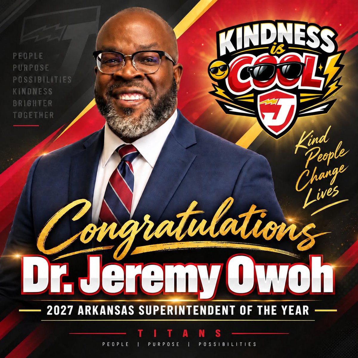 JNPSD1's tweet photo. What a surprise! 🎉 Tonight, state education officials named Dr. Jeremy Owoh the 2027 Arkansas Superintendent of the Year at the JNPSD School Board meeting. We’re incredibly proud to have him as our leader. Congratulations, Dr. Owoh! ❤️🖤
#JNPTitans #KindnessIsCool https://t.co/gefKYqzOLH
