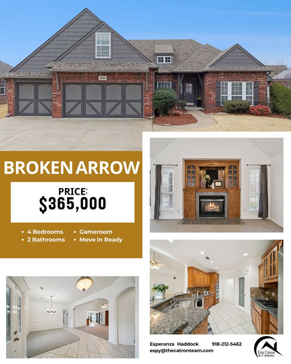 saidmaroc123's tweet photo. Ready for a new owner? This 4-bed, 2-bath Broken Arrow home offers a 3-car garage, fresh paint and carpet, plus an upstairs bonus room for a game room, office, or second living area. Move-in ready. https://t.co/ZFkqdlWNkv