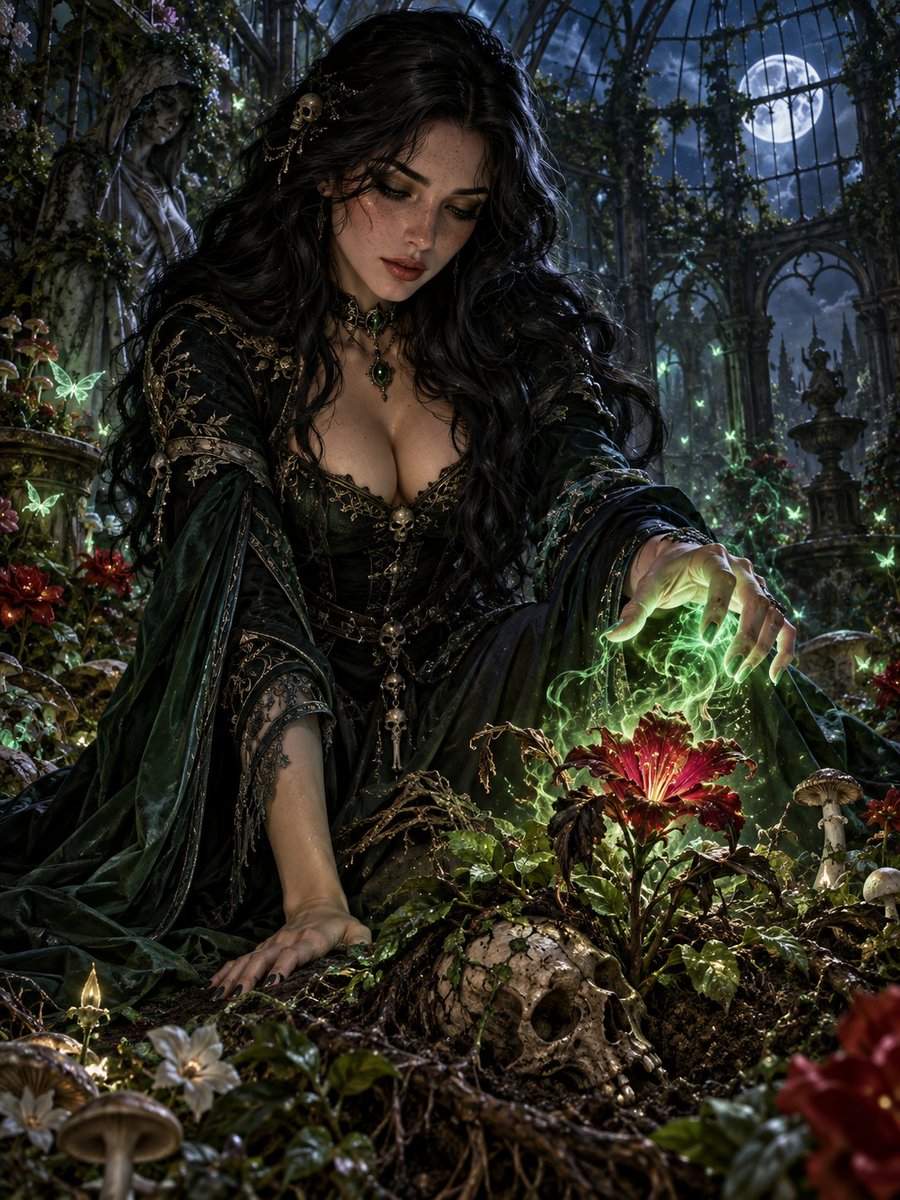 PromptDreamer81's tweet photo. Necromancy doesn't always mean raising the dead. 💀🌹

Sometimes, all it takes is bringing one small piece of life back into the world.

Would you enter her garden? 🖤

#AIArt #Necromancer #DarkFantasy #FantasyArt #DigitalArt https://t.co/QaFBDv4Bku