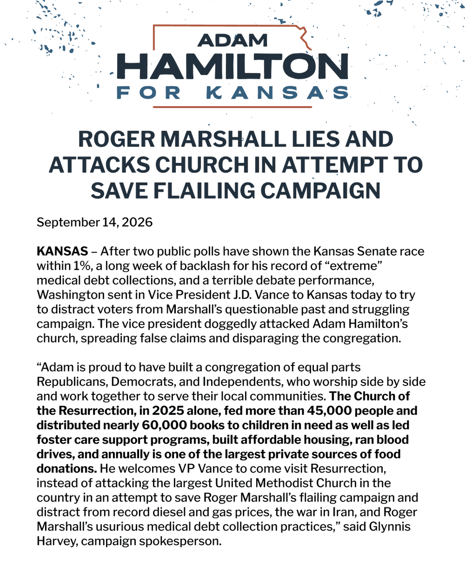 Hamilton4Kansas's tweet photo. 🚨 Statement on Roger Marshall's Lies and Attacks https://t.co/4zGLlWWTFb
