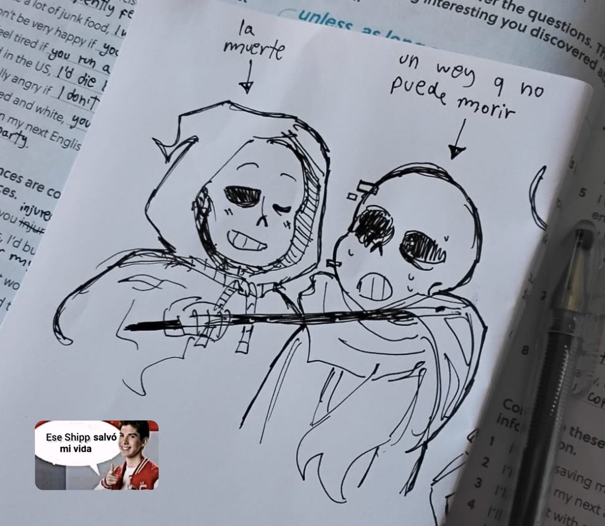 sillyfizzysoda's tweet photo. Garabatos q hice en mi clase de inglés jsksjs 
#afterdeath #utmv https://t.co/fD3IgCqICi