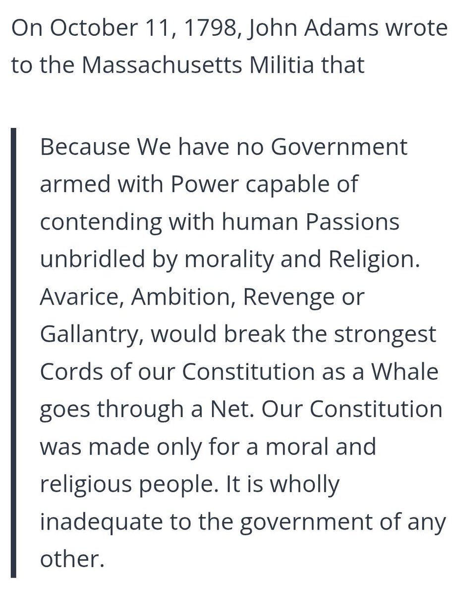 orianpax47's tweet photo. @Galactic_1225 @ScubaMySteve @PartialProbosc I hold to the truth claim that there is a God who supplys moral law and human rights.
The founding fathers held to such a truth claim when they wrote the founding documents.
My claim is that the United States is not for people who reject God-given rights.
Like John Adams said: https://t.co/TF8O51CDNq
