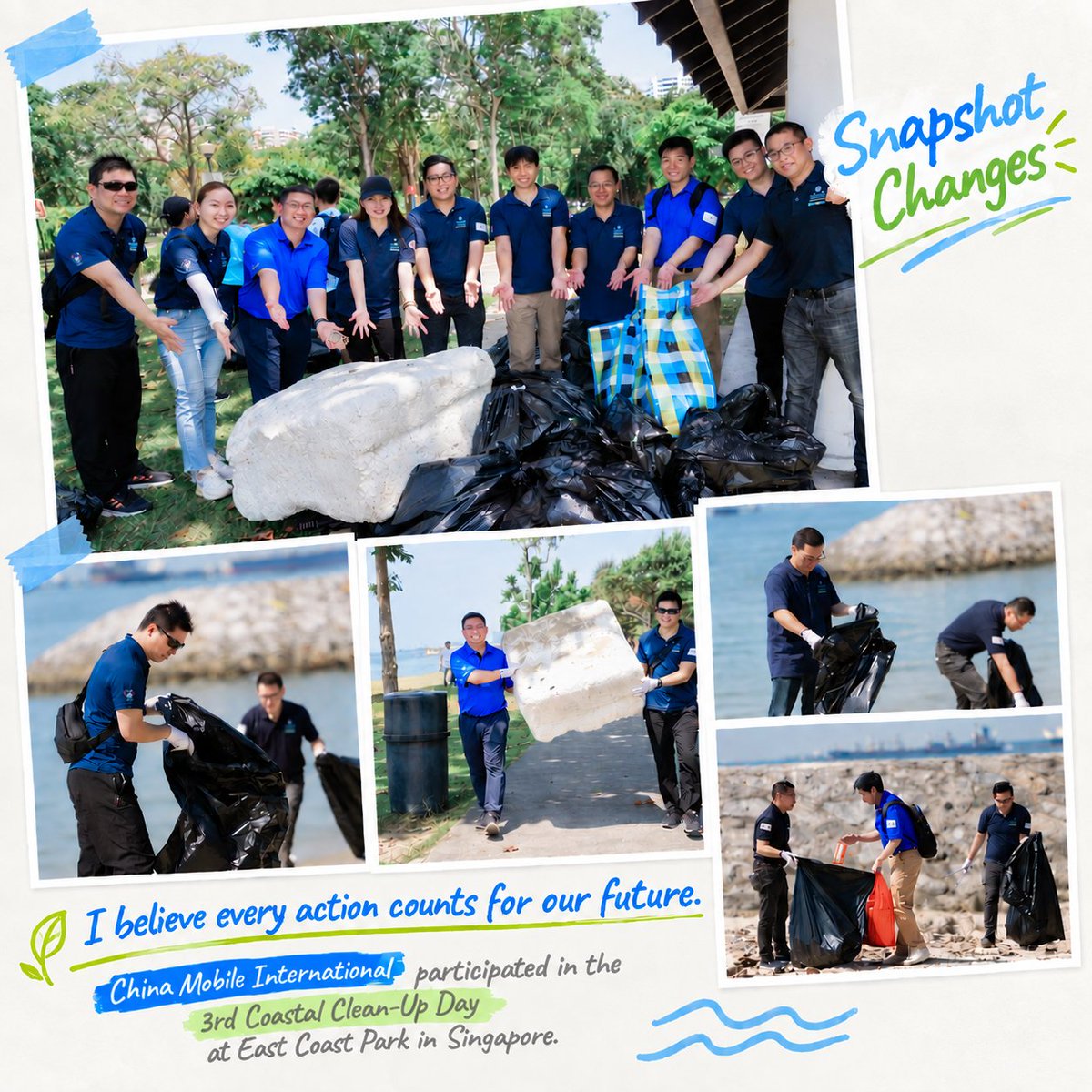 ChinaMobile_X's tweet photo. I believe every action counts for our future.
China Mobile International joined the third Coastal Clean-Up Day at East Coast Park in Singapore, putting responsibility and teamwork into action. #SnapshotChanges #GreenDevelopment https://t.co/Xsy3pzhgrG
