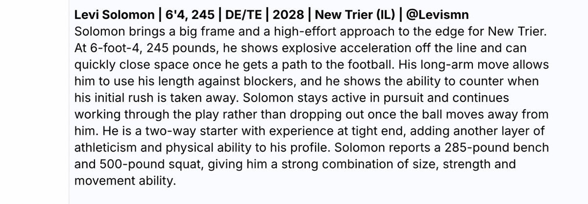 Levismn's tweet photo. Appreciate the write up @6starfootballIL! 

https://t.co/ERDHZy8gcS
@DollBrian @newtrierfb @EDGYTIM @DIAMONDdavelee @AllenTrieu @PrepRedzoneIL https://t.co/GqNuIAaXtV
