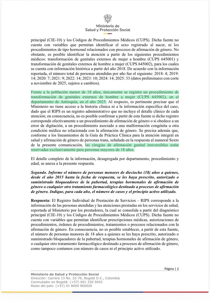 MauroToroO's tweet photo. Pastorcitos mentirosos:

En Colombia no hay cirugías de cambio de sexo en menores de edad. No lo digo yo, lo dice el mismo @MinSaludCol del Gobierno de @ABDELAESPRIELLA en respuesta a derecho de petición

El 27 de agosto, el MinSalud de Abelardo me responde que *las cirugías de afirmación genital irreversibles están reservadas exclusivamente para personas mayores de 18 años*

Vean Uds mismos. Se les cae todo el show de los pastorcitos mentirosos, que mañana van a hacer evento cobrando entrada. Buscan plata y votos de gente incauta que les cree🤦‍♂️🤦‍♂️

Mentir es pecado y delito!
