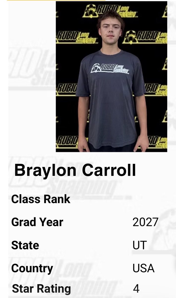 BrayCarroll08's tweet photo. I had a great time at the @TheChrisRubio long snapping camp this week where I received a 4 ⭐️ ranking! Thanks to @CruzARubio @CoachSenga for helping me put in the work to get better! Looking forward to competing in Vegas in January! @cavemanfootball https://t.co/4t20yFiPmr