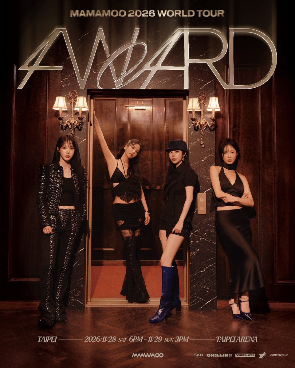 RBW_MAMAMOO's tweet photo. [#마마무]

마마무(MAMAMOO) 
2026 WORLD TOUR [4WARD] 
in TAIPEI

📍 DATE
✔ 2026.11.28 (SAT) 6PM (TST)
✔ 2026.11.29 (SUN) 3PM (TST)

📍 PLACE
✔ Taipei Arena 

#MAMAMOO #4WARD 
#MAMAMOO2026 
#MAMAMOO_2026_WORLD_TOUR https://t.co/GleuyVeQJX