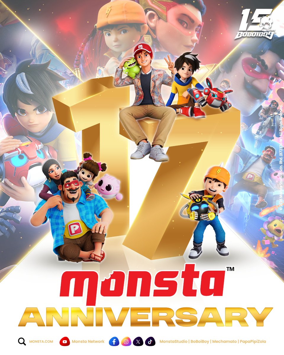 papapipizola_'s tweet photo. 17 tahun mencipta cerita.
17 tahun membina dunia.
17 tahun setia bersama.

Terima kasih kerana menjadi sebahagian daripada perjalanan kami. Ayuh, terus beraksi! ✨

#Monsta17Anniversary #BoBoiBoy15 #PapaPipi #Mechamato #AniMY https://t.co/0s6oRvCpR9