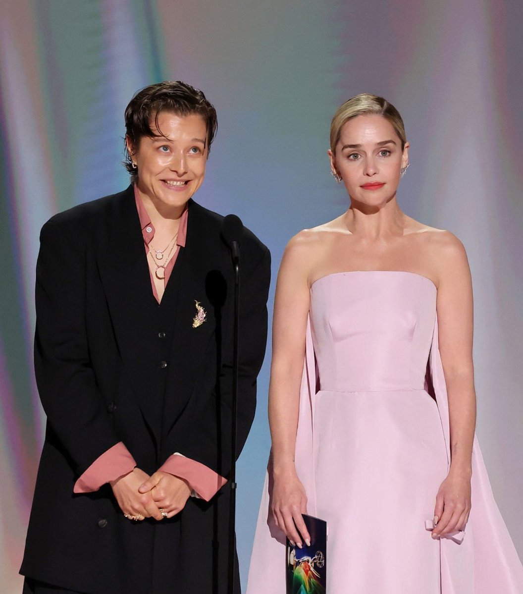 westerosies's tweet photo. Emma D’Arcy and Emilia Clarke together on stage at the Emmy awards. #Emmys https://t.co/hL5WtSmeZr