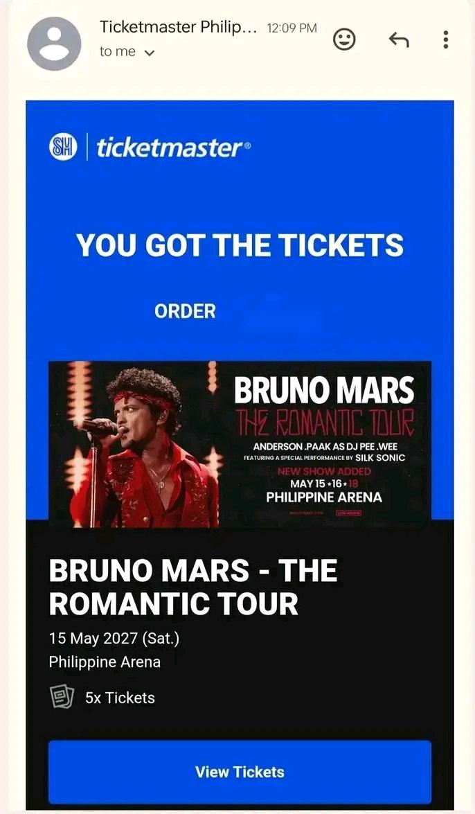 sarahlopezjo's tweet photo. WTS LFB PH 🇵🇭

🎟️ Bruno Mars Concert Ticket PH

— 2× UBB TICKETS
— PAYO
— ₱4,800 
#brunomarsphilipines
#BrunoMarsPH

#brunomarstaiwan
#BrunoMarsTickets https://t.co/zE3BPyHOT3