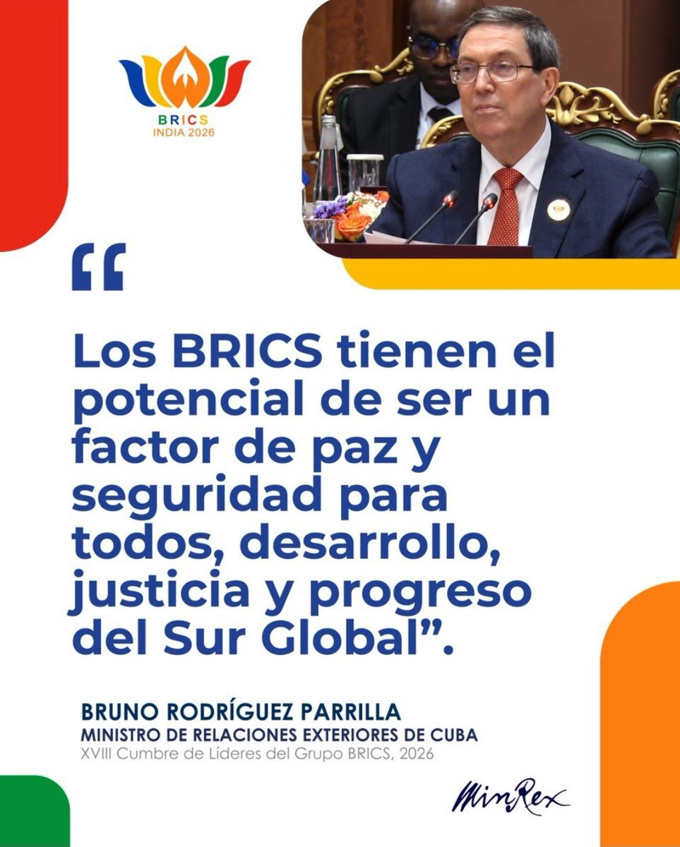 DirectorUAASLTU's tweet photo. Los BRICS tienen el potencial de ser un factor de paz y seguridad para todos, desarrollo, justicia y progreso del Sur Global, indispensable para construir un nuevo orden internacional multilateral, equitativo y democrático.

#CubaNoEstáSola https://t.co/iq2jQ41Jhc