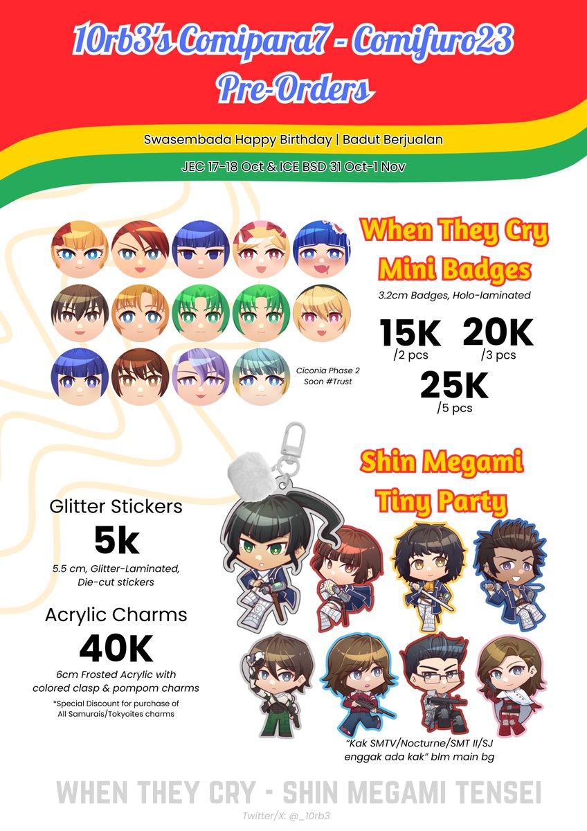 _10rb3's tweet photo. [♥️&amp;🔁appreciated]
My 1st batch of #Comipara7 &amp; #CF23 Pickup Pre-Order &amp; Giveaway is open!

🎪Cmpr7: K05 • CF23: TBA
📅PO Open 15-21 Sept 2026
📺Original, Transformers, WT(Umineko-Higurashi-Ciconia), Shin Megami Tensei

PO form &amp; GA info in replies! (1/2)🔗

#Comifuro23 #cmpr7 https://t.co/rUNLgrrNZT