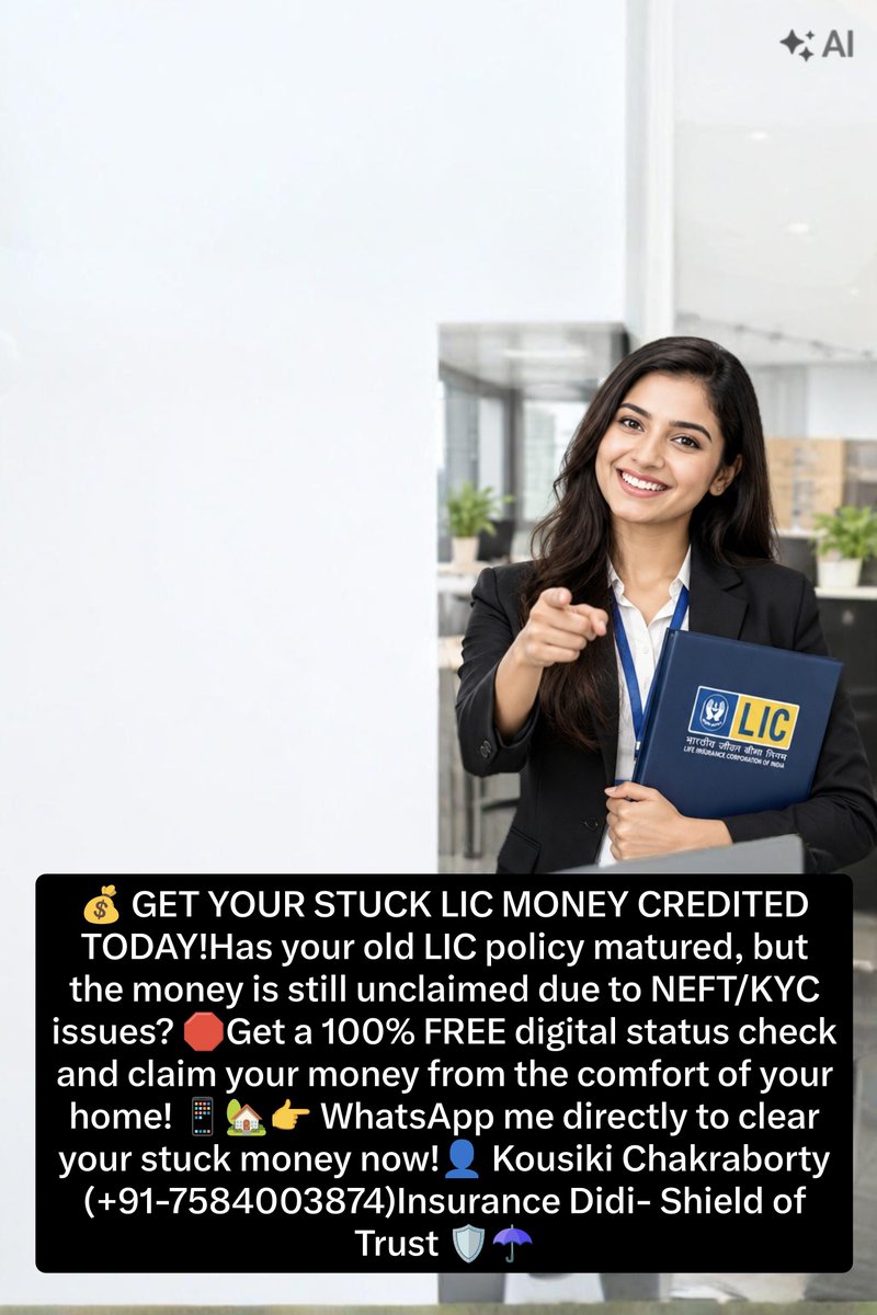 ElectraJonesKC's tweet photo. GET YOUR STUCK LIC MONEY CREDITED TODAY!Has your old LIC policy matured but the money is still unclaimed due to eKYC issues?Get a100% FREE digital status check &amp;claim your money from the comfort of your home WhatsApp me to clear your stuck money now KousikiChakraborty
7584003874 https://t.co/QSW3l3Jg9P