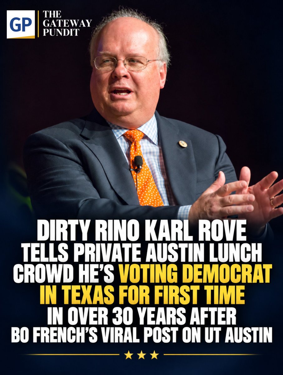 gatewaypundit's tweet photo. Former George W. Bush adviser and longtime Texas Republican strategist Karl Rove reportedly said Monday that he will vote for Democrat Jon Rosenthal in the Texas Railroad Commission race, his first Democratic vote since 1994.

Read the rest of the story, link in the comments. https://t.co/pQMZdGFGSB