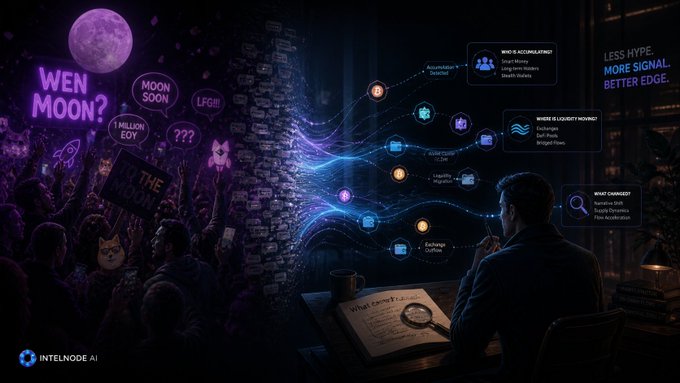 Intel_NodeAI's tweet photo. INTELNODE AI mood:
 Less “when is the month?” 
More “who is accumulating, where is liquidity moving, and what has changed?” 🌙
Yeah, that's a better conversation. https://t.co/U8XwN1jzdn