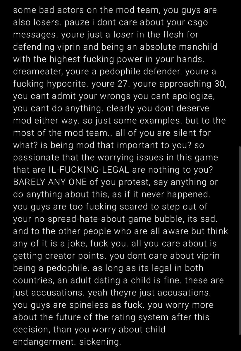_unubun's tweet photo. alright im tired of being silent. i need to get this off my chest, whether it sounds corny or fucking performative i dont give a shit.
@RobTopGames @vipringd @pauzegd the three of you. you dont realize how fucked up you are. you really dont. https://t.co/tk4ObuDnAA