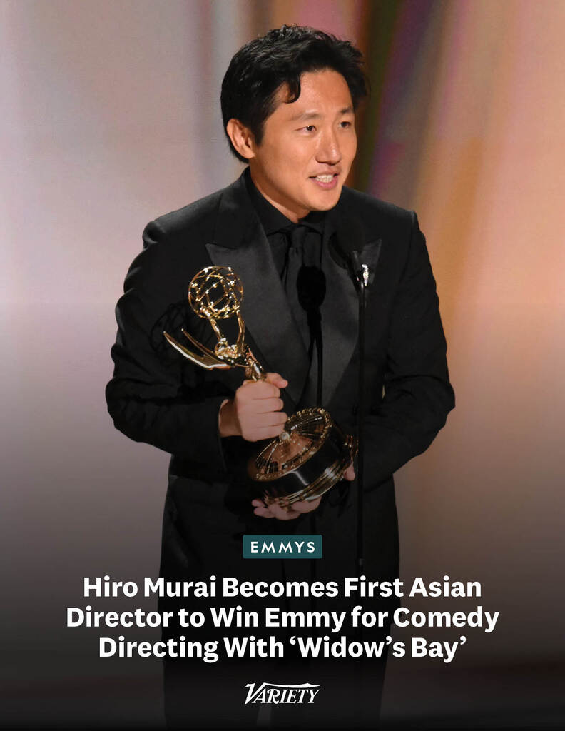 Variety's tweet photo. Hiro Murai ("Widow's Bay") has made #Emmys history as the first Asian director to win the prize for outstanding directing for a comedy series.
https://t.co/260msWEQBm https://t.co/T88jPlqBlB