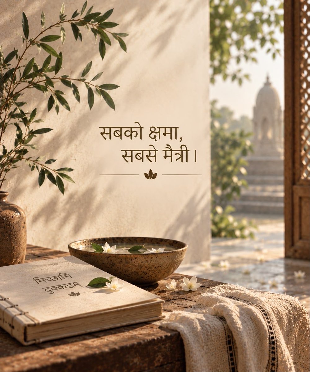 chandanas's tweet photo. The eighth day of Paryushan—
after putting mind &amp; body
through different forms of sadhana,
I fast again—
to align, to purge, to release;
to let go of ego
&amp; cleanse the heart.

A step forward—
with a lighter heart,
a gentler mind,
&amp;deeper compassion.
Michammi Dukkadam

#paryushan https://t.co/yygQVdjXcz