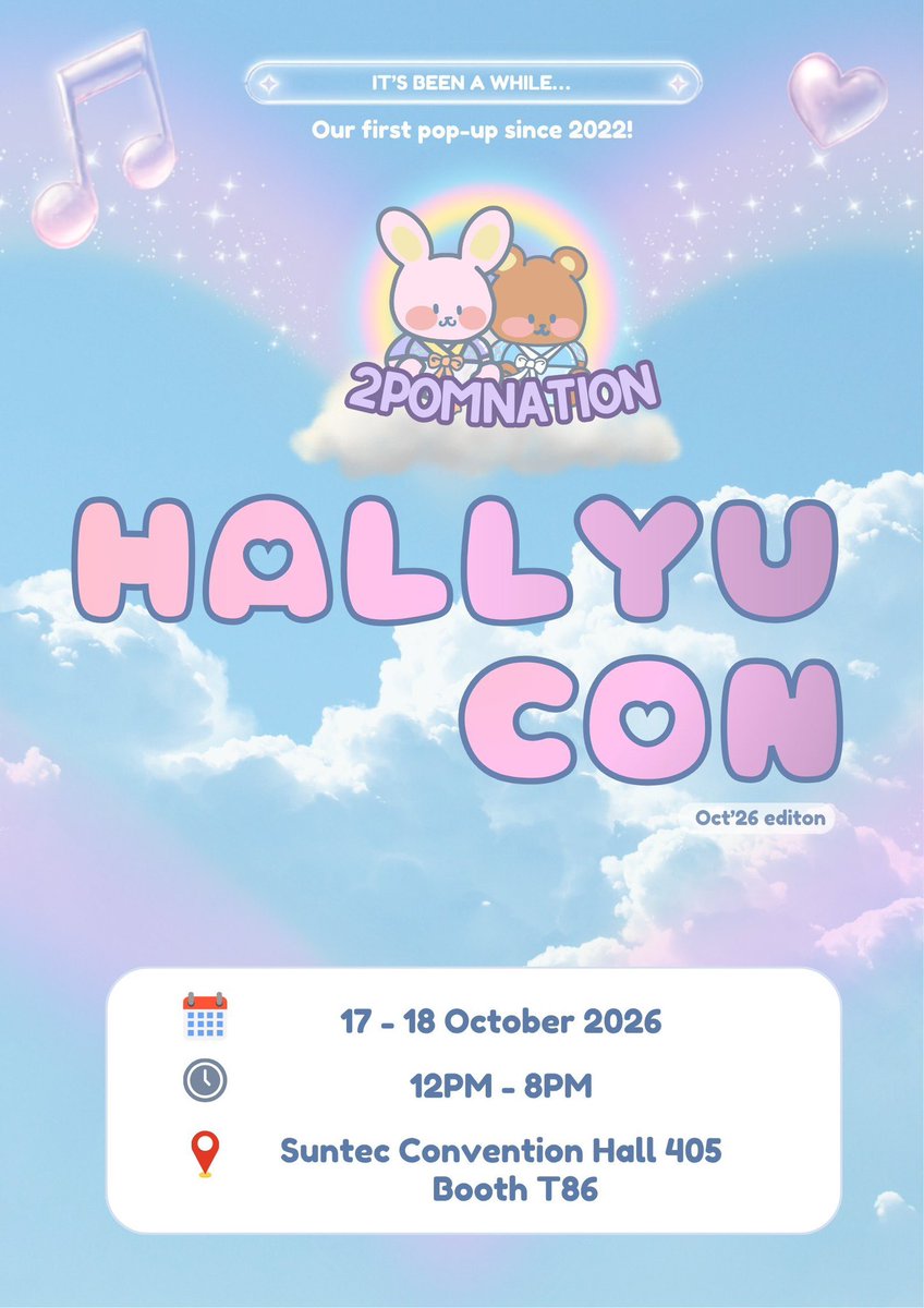 2pomnation's tweet photo. SEE YOU AT HALLYUCON! 🎀

2pomnation is making our pop-up comeback! 💗

📅 17-18 October 2026
📍 HallyuCon 2026

 🎀 Gacha surprise coming soon
More details to be revealed! 
#hallyucon2026 #hallyuconsg #hallyucon26 https://t.co/Nig0GLLLxd