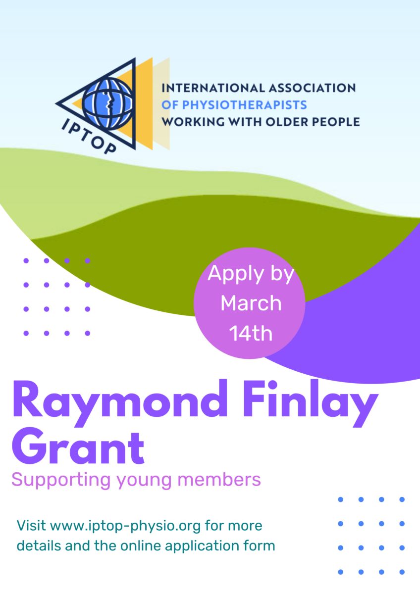 IPTOPphysio's tweet photo. The Raymond Finlay Award supports IPTOP members aged 30 &amp; under to attend World Physiotherapy Congress and present on Physiotherapy with Older People. 💙 Up to £350. Deadline: March 14, 2027. Apply: https://t.co/1o4vssAGFC https://t.co/9kWLtNUyR0