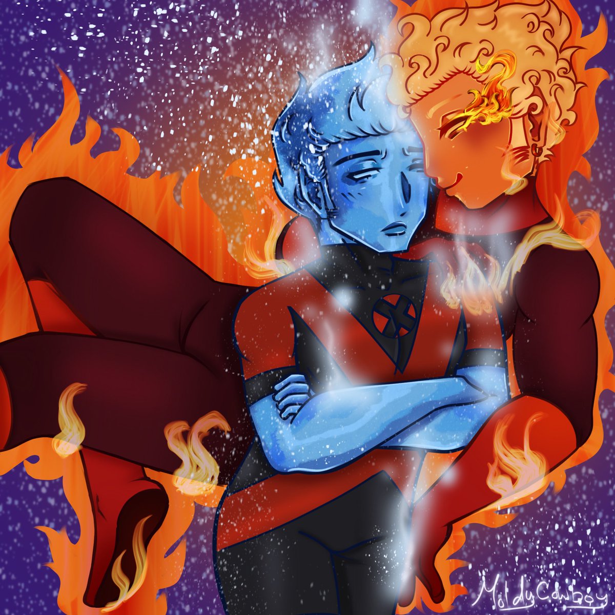 MoldCowboy's tweet photo. I dont ever rlly post my art so i kinda nervy but us icetorch fans are starved so enjoy ig... #icetorch #marvel https://t.co/hyTUrjXJRN