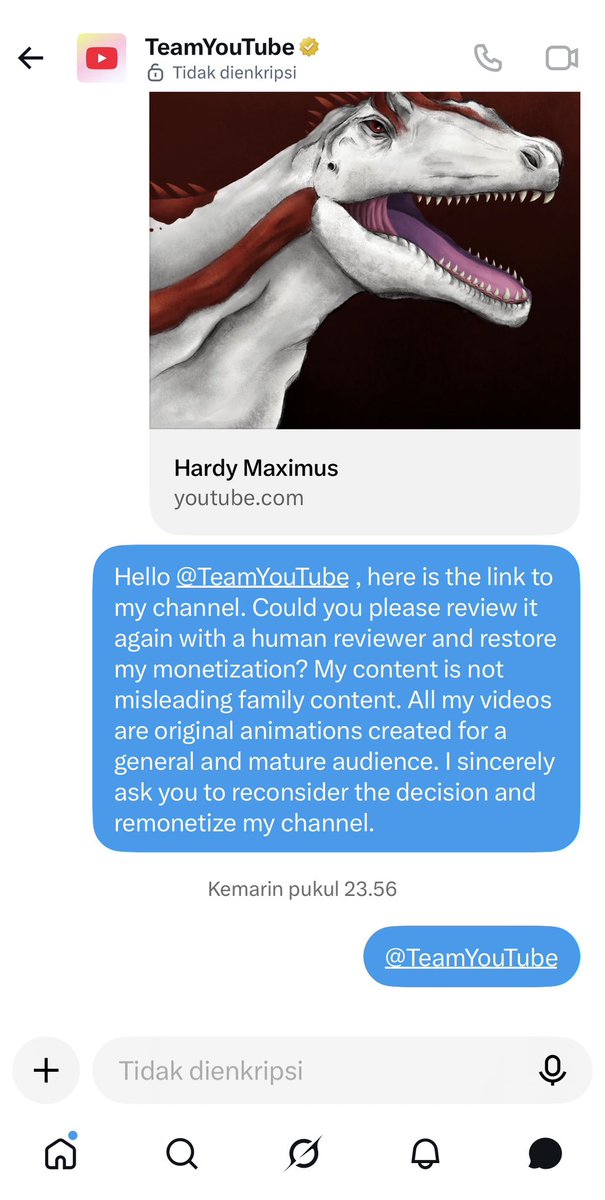 HardyMaxim21112's tweet photo. Last Sunday, I was contacted by @TeamYouTube regarding my demonetization issue. However, the following day, they stopped responding completely, and I haven’t received any further updates.

I urge @TeamYouTube to follow up on my case and provide a clear update as soon as possible. https://t.co/U7dp58aLqx