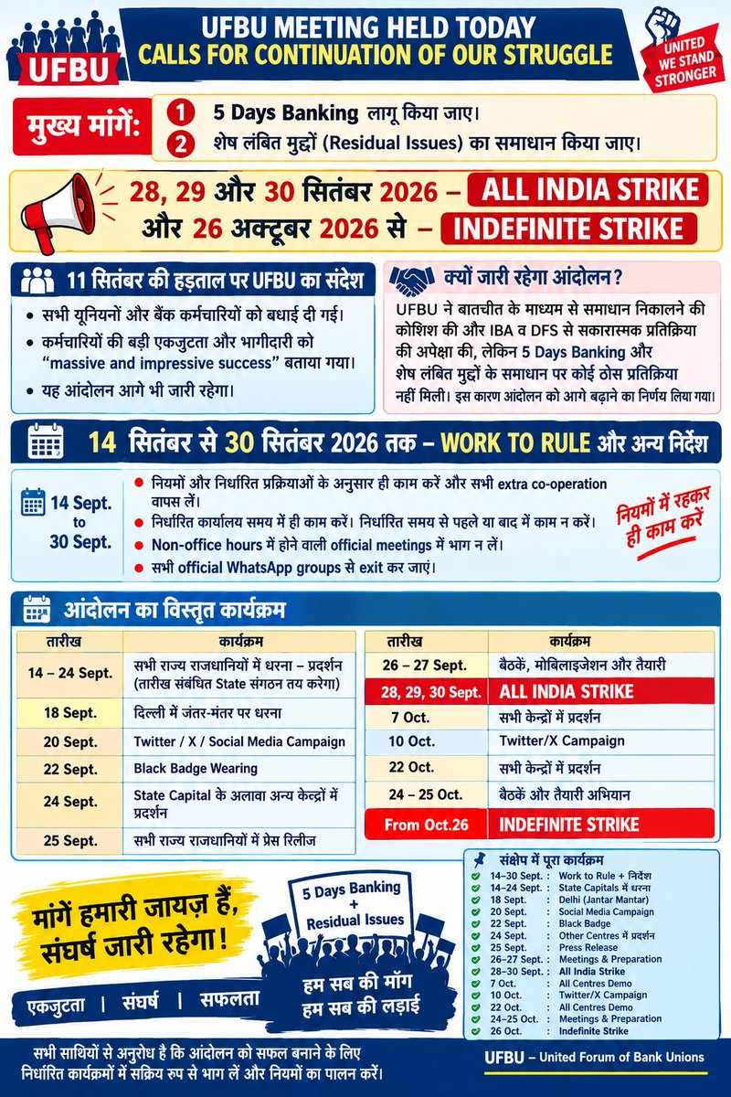akhil4602's tweet photo. अभी लड़ाई जारी है ✊🚩
28, 29, 30 सितंबर — All India Strike
26 अक्टूबर से — Indefinite Strike
#5DaysBanking #PLI #UFBU https://t.co/tnI28PPDUV