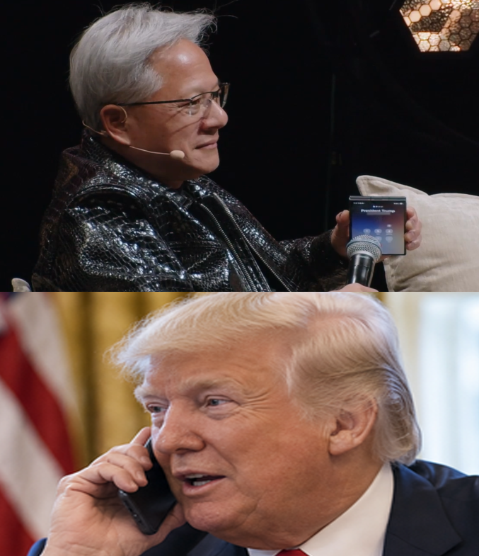 polymarketjapan's tweet photo. 【速報】🇺🇸トランプ氏、AIの危険性は「デマ」　NVIDIAフアンCEOと生電話

・「ロボットが世界を乗っ取ることはない」
・AI減速論は「政治家か中国」に乗せられていると批判
・アモデイ氏の減速提言を議論中に電話、フアン氏「減速はさせない」と応じた

今年中に米国がAI安全法を成立させる確率は12% https://t.co/Q4IbRJ1Rzu