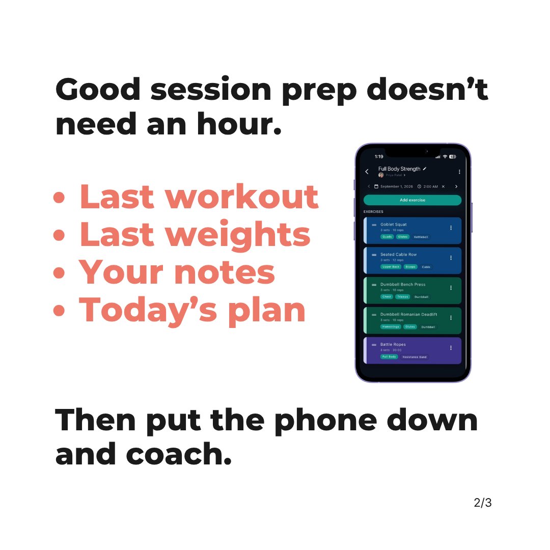 T_Notebook's tweet photo. Coach, your client notices when you’re prepared.

Remember the weight. Know what bothered them last time. Know what comes next.

Check the last session. Know the plan. Put the phone down and coach.

Walk In. Get To Work.

App for personal trainers https://t.co/4a7GcwBtlM