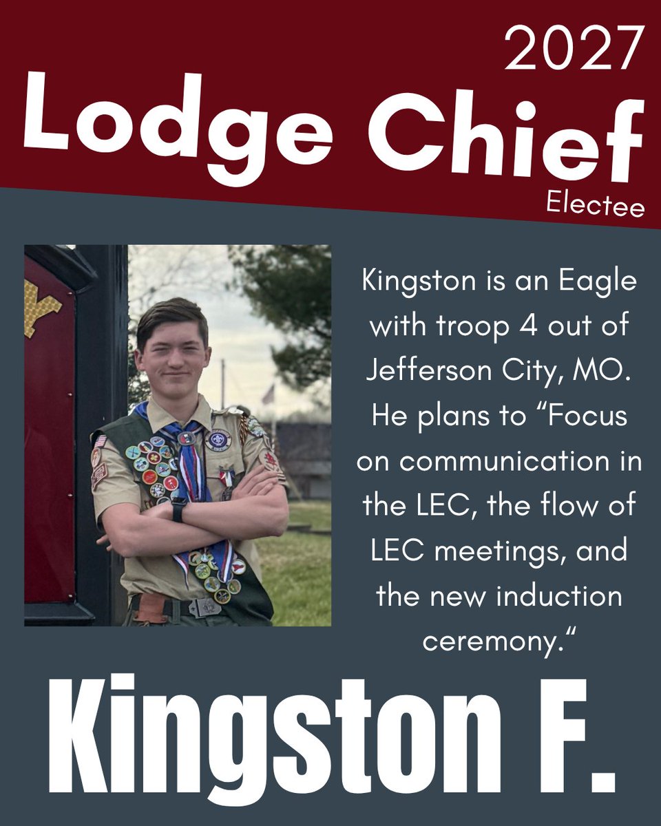 nampatsi216's tweet photo. Nampa-Tsi Lodge is proud to welcome Kingston F. as its Lodge Chief Electee for 2027!

@worldscouting @boyscouts @oascouting @oagateway @oasectiong6 @GRC_Scouting @nampatsi216 https://t.co/Yg8N9vvP2u