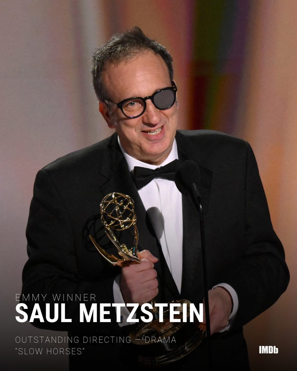 IMDb's tweet photo. Congratulations to #SaulMetzstein for winning Outstanding Directing - Drama in #SlowHorses! 🏆✨ #Emmys https://t.co/VBgBDOfedY https://t.co/P4P3zCoc3A