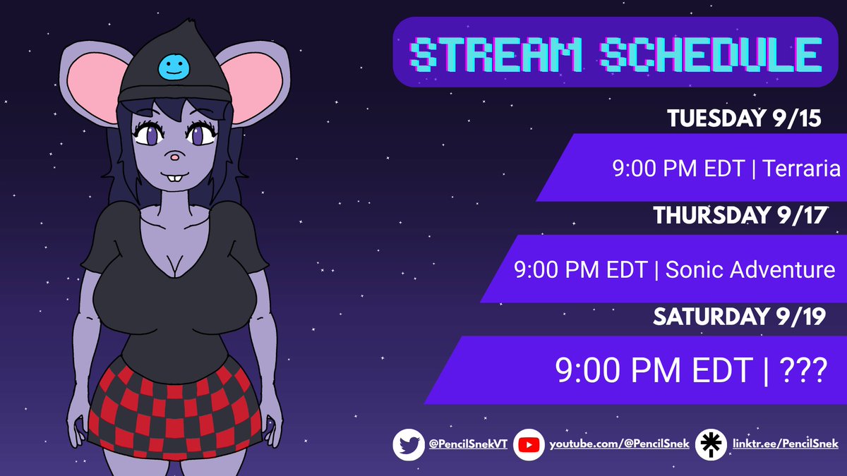 PencilSnekVT's tweet photo. Streaming schedule this week. I hope to see you guys there! https://t.co/hai6U6Rq4I