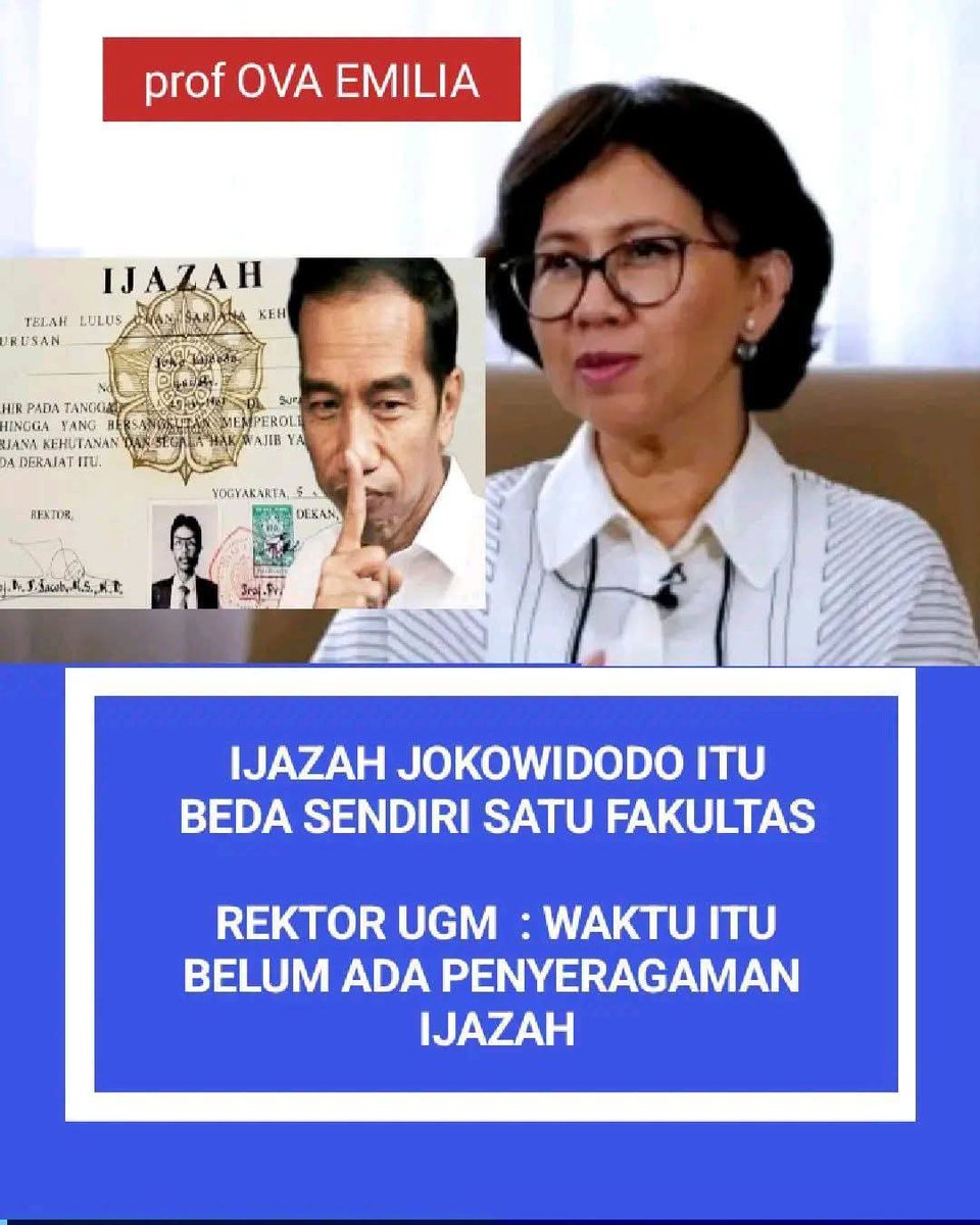 ArdieSuhardi321's tweet photo. KEBOHONGANMU SANGAT SISTEMATIS...

MANA ADA SIH SEBESAR UGM MENCETAK IJAZAH GAK SERAGAM...

BERARTI BENAR IJAZAH JOKOWI SENDIRI YANG DI CETAK DI PASAR PRAMUKA....‼️

#JokowiRajaKorupsi
#JokowiRajaKorupsi
🆘🆗 https://t.co/xkTqWyBLLE