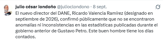 julioclondono's tweet photo. Publiqué este trino el 8 de septiembre. A Valencia lo echaron hoy, septiembre 14. No es necesario ser clarividente para anticipar las medidas de un fantoche autoritario como De La Espriella. https://t.co/fmgs6FuRZp