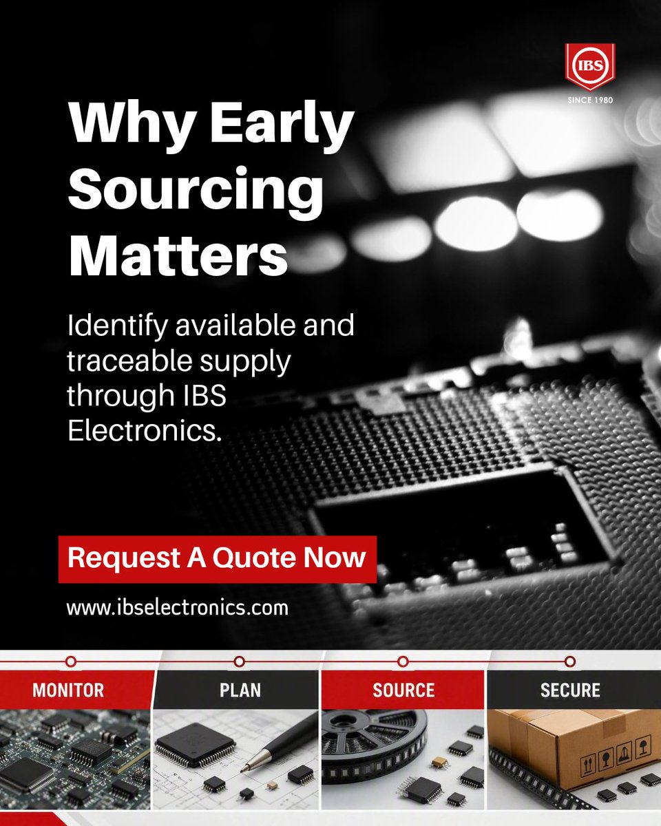 ibselectronics's tweet photo. Waiting until a component becomes urgent often limits sourcing options. Early sourcing creates flexibility, improves planning, and helps reduce supply chain risk. #SupplyChain #Electronics #IBSElectronics https://t.co/huCkdONrns